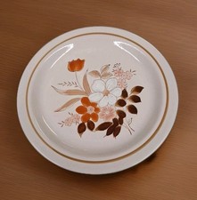 Stack of Retro Brown & Yellow Floral Salad Plates on White 'Sweet Treats' Sentiment Platter — listing 5