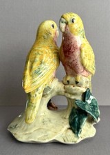 Ceramic Double Bud Vase, Two Birds on Fence with Gold Trim, Yellow Glaze, listing 5