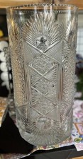 Vintage Cut Lead Crystal Cylinder Vase with Fan, Diamond and Vertical Panel Cutting — listing 2