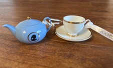 Miniature Porcelain Teapot with Iridescent Glaze and Applied Pink Roses — listing 3