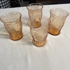 Pair of Antique Etched Glass Tumblers with Star-Cut Base, Scroll and Lace Band Motif — listing 4