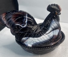 Multi-Color Amberina Glass Rooster on Nest Covered Candy Dish, 8.5 inch — listing 5
