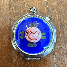 Gold-Tone Enamel Rose Flower Pendant Necklace with Pavé Crystal Center on Snake Chain — listing 4