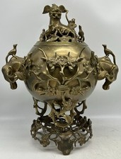 Antique Reticulated Brass Censer / Incense Burner with Pierced Floral and Bird Openwork — listing 3