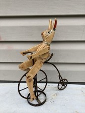 Resin Figurine of Anthropomorphic Rabbits Riding an Antique Bicycle with Flower Basket — listing 6