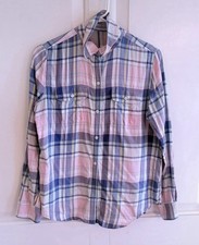 Vintage Pastel Plaid Textured Button-Up Shirt with Frayed Raw-Edge Seams — listing 4
