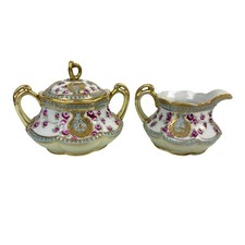 Nippon Hand Painted Porcelain Creamer with Floral Band and Gilt Trim — listing 3