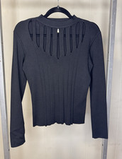 Cache Black Silk-Blend Cutout Long Sleeve Knit Top