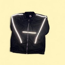 Burnside Men's Faux Leather Zip-Front Motorcycle Jacket with Reflective Racing Stripes, Size L — listing 4