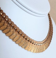 Vintage Tiered Bib Collar Necklace with Gold-Tone Book Chain and Multi-Tone Grosgrain Ribbon — listing 6