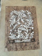 Vintage Mexican Amate Bark Paper Folk Art Painting - Bird, Deer & Florals in Carved Silvered Frame — listing 5