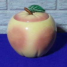 Vintage Ceramic Figural Apple Cookie Jar with Leaf Finial — listing 6