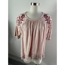 Knox Rose Boho Embroidered Peasant Top, Size M, Crinkle Rayon — listing 4
