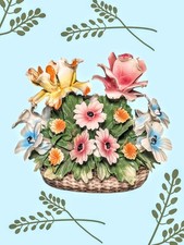 Porcelain Floral Basket with Applied Ceramic Roses, Multicolor — listing 6
