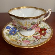 Hammersley & Co. Cobalt Blue & Gold Chintz Bone China Footed Teacup and Saucer