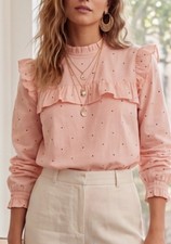 Cream Long Sleeve Blouse with Black Heart Print — listing 3
