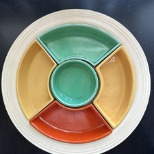 Fiesta Ware Relish Tray / Lazy Susan Set with Green Base Plate and Multi-Color Inserts — listing 2