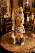 Carved Stone Figural Statuette of Seated Figure with Tall Headdress, Arms Crossed — listing 4