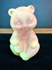 Fenton Hand-Painted Satin Milk Glass Bear Figurine with Floral Heart Motif — listing 5