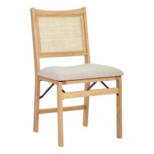 Cane Back Folding Dining Chair with Beige Vinyl Seat — listing 5