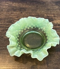 Emerald Green Pressed Glass Ruffled Compote / Comport on Pedestal Foot — listing 6