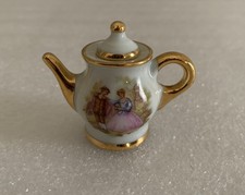 Limoges France Miniature Porcelain Teapot Burgundy Courting Couple