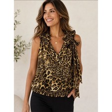 Karen Kane Lifestyle Women's Leopard Print Lace-Hem Knit Top, Size L — listing 6
