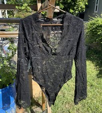 Black Lace Long Sleeve Bustier Thong Bodysuit — listing 3