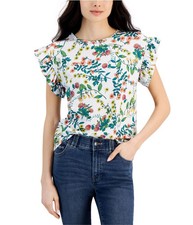 Nautica Jeans Women's Black Floral Print Short-Sleeve Tee, Size L — listing 5