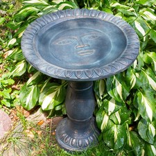 Vintage Cast Concrete Pedestal Bird Bath with Scalloped Clamshell Bowl — listing 4