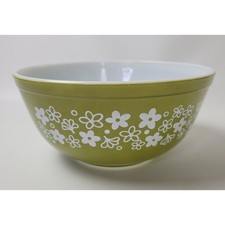 Vintage Pyrex Spring Blossom Green (Crazy Daisy) Round Casserole Dish with Clear Lid — listing 5