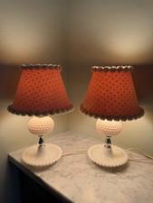 Vintage Mid-Century Milk Glass Fluted Column Boudoir Table Lamp with Marble Base and Ruffled Drum Shade — listing 5