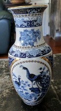 Pair of Japanese Imari-Style Porcelain Square Baluster Vases with Phoenix, Floral, and Cart Motifs