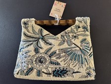 Floral Print Faux Leather Clutch with Bamboo Turn-Lock and Gold Chain Strap
