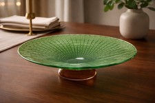 Hand-Blown Art Glass Footed Bowl with White Swirl Pattern — listing 5