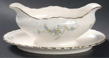 Pope-Gosser China Gravy Boat with Underplate and Platters, Ivory with Gold Band — listing 4