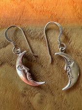 Sterling Silver Crescent Hoop Dangle Earrings with Scrollwork & Beaded Detail — listing 4