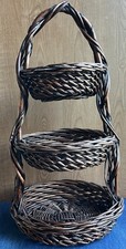 Vintage Painted Wicker & Wrought Iron Baker's Rack with Scrolled Crown — listing 4