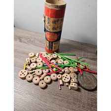 Vintage Tinkertoy-Style Wooden Construction Set with Spools, Rods, and Fabric Flags — listing 2