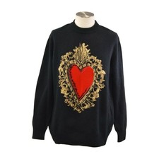 Dolce & Gabbana Black Pointelle Knit Short-Sleeve Henley Top with Blue Glitter Logo, Size 42 (IT) — listing 5