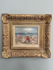 Framed Mediterranean Seaside Painting, Man with Bicycle and Boats, Signed Lorenz — listing 5