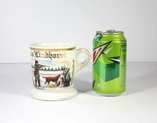 Antique German Porcelain Shaving Mug with Soap Drainer and Cherub Transfer
