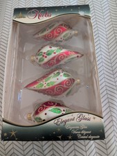 Christmas by Krebs Victorian Glass Ball Ornaments with Ribbon Roses & Gold Braid, Set of 4