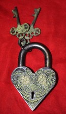 Vintage Victorian-Style Double Heart Brooch with Chained Padlock and Key — listing 4