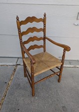 Vintage Maple Ladder-Back Side Chair with Floral Upholstered Slip Seat