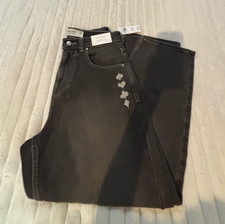 Y2K Baggy Skater Jeans with Graphic Print, Light Wash Denim