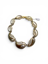 Vintage Matte Gold-Tone Overlapping Curved Link Collar Necklace — listing 6