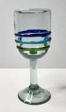 Mexican Hand Blown Recycled Glass Goblet with Green Rim