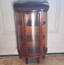 Antique Oak Curved Glass China Curio Cabinet with Claw Feet — listing 6