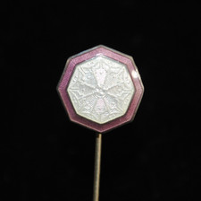 Vintage Guilloche Enamel Rose Stick Pin with Scalloped Bezel and Clutch — listing 4
